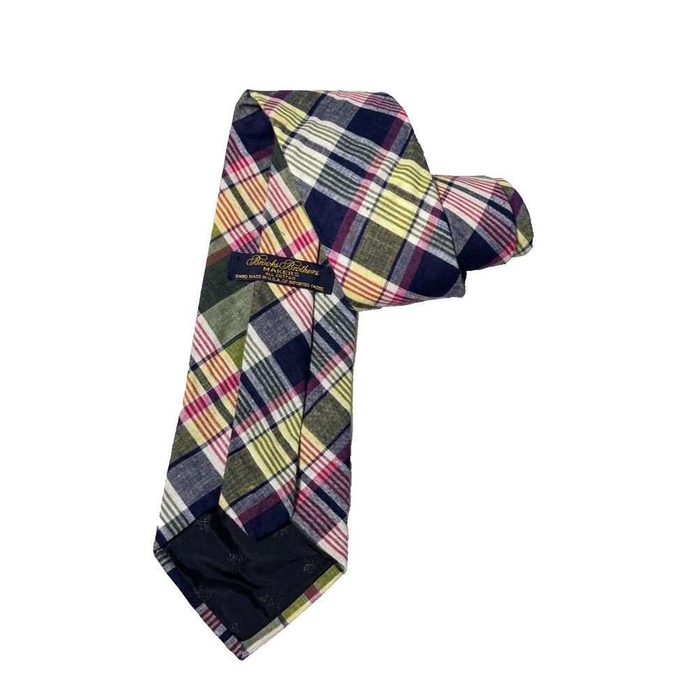 Brooks Brothers All Cotton Neck Tie Multi Vibrant Plaid USA Hand Made Preppy